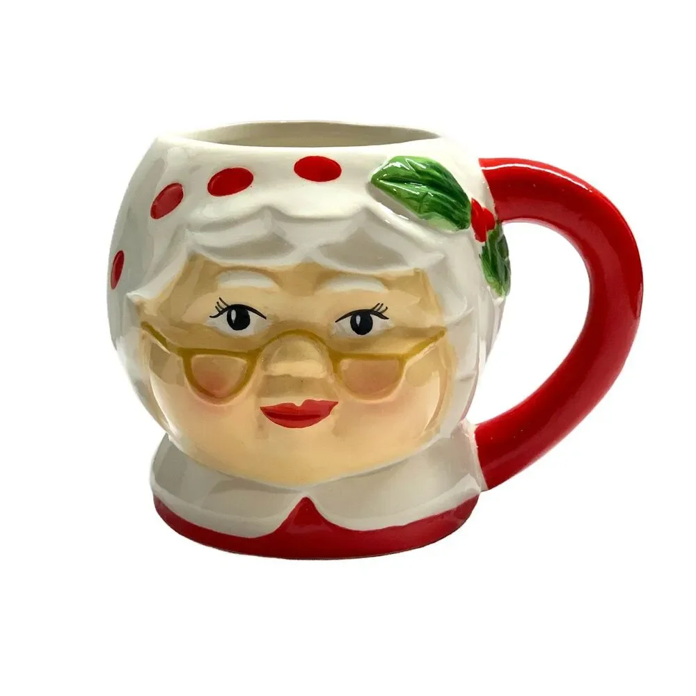 3D Mr. Christmas Santa & Mrs. Claus Mugs with Santa Face Dish 3-Piece Set